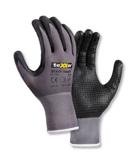 Montage-Handschuhe Nylon-Strickhandschuhe Handfläche mit Noppen black touch teXXor 2452