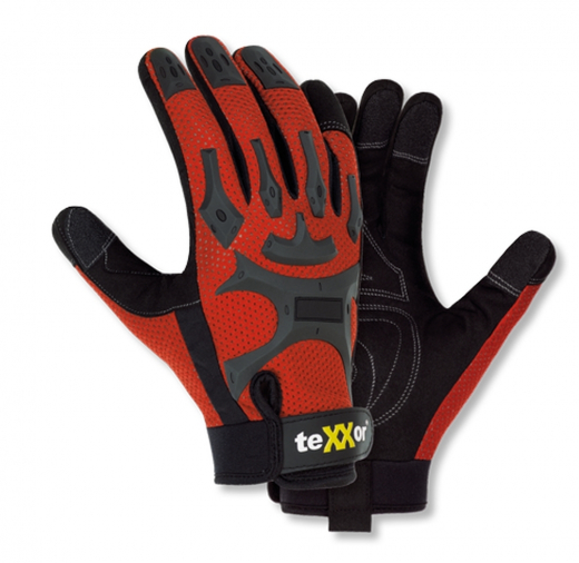 teXXor® Mechanikerhandschuhe topline Kunstleder-Handschuhe BUCKLEY rot zertifiziert