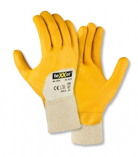 Nitril-Handschuhe teXXor® topline STRICKBUND gelb dreiviertel beschichtet 2379