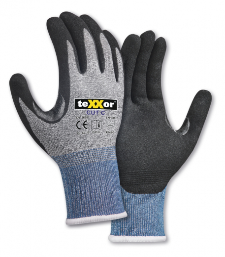 teXXor® Schnittschutz-Strickhandschuhe CUT C grau-meliert/blau/schwarz 2610